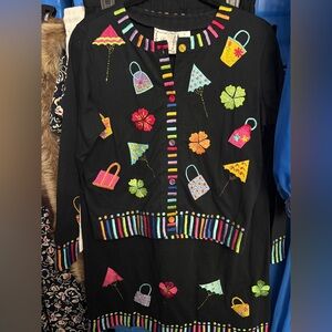 Michael Simon 2pc black embroidered S art to wear skirt cardigan art to wear